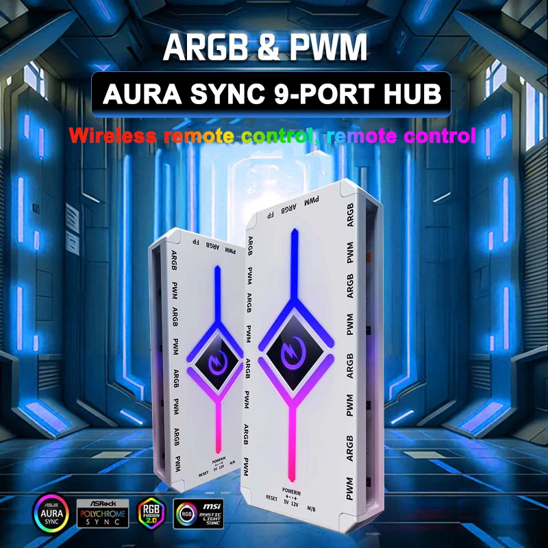 Power Train-Z-H8 V2 5V, 3 pines ARGB y 4 pines PWM HUB, ventilador de refrigeración para PC, divisor SATA, fuente de alimentación, HUB de succión magnética 2 en 1, 8 Interfaces - imagen 2