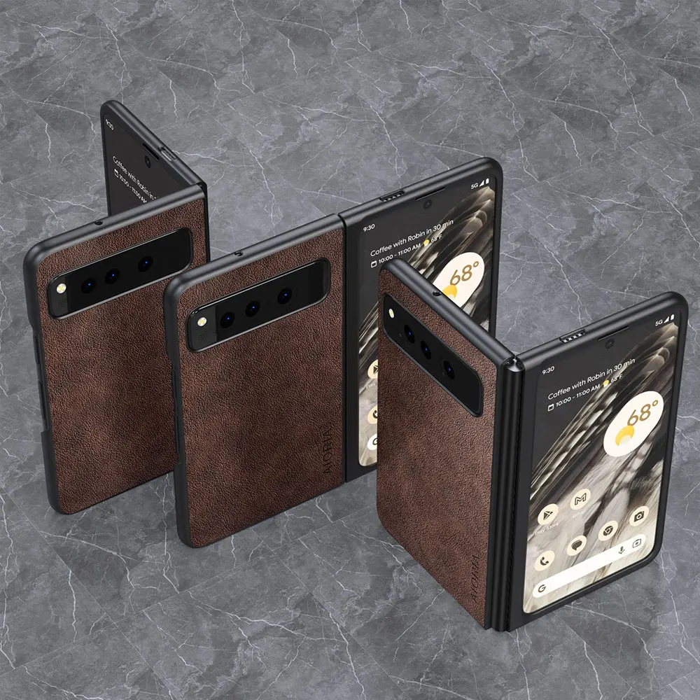 Funda de cuero PU para Google Pixel Fold 5G, PC dura de estilo empresarial simple con material PU 2 en 1