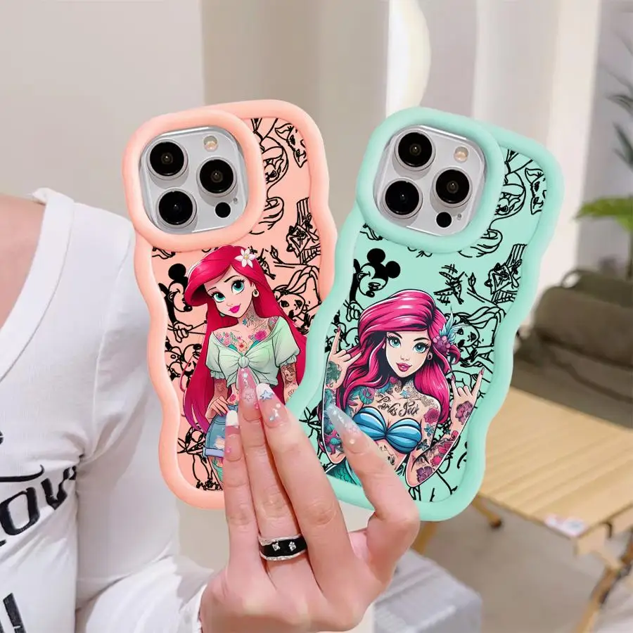 Funda de princesa Ariel con tatuaje de Disney para iPhone 14 11 XR 15 Plus 16 Pro Max X 12 13, funda suave para teléfono
