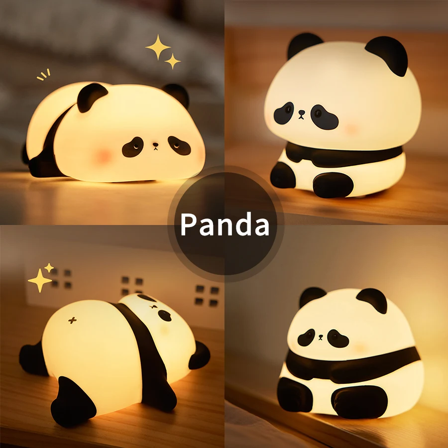 Luz LED nocturna recargable por USB, lámpara de silicona con Panda de dibujos animados, función de sincronización, decoración de mesita de noche para escritorio, regalo de luz nocturna para niños