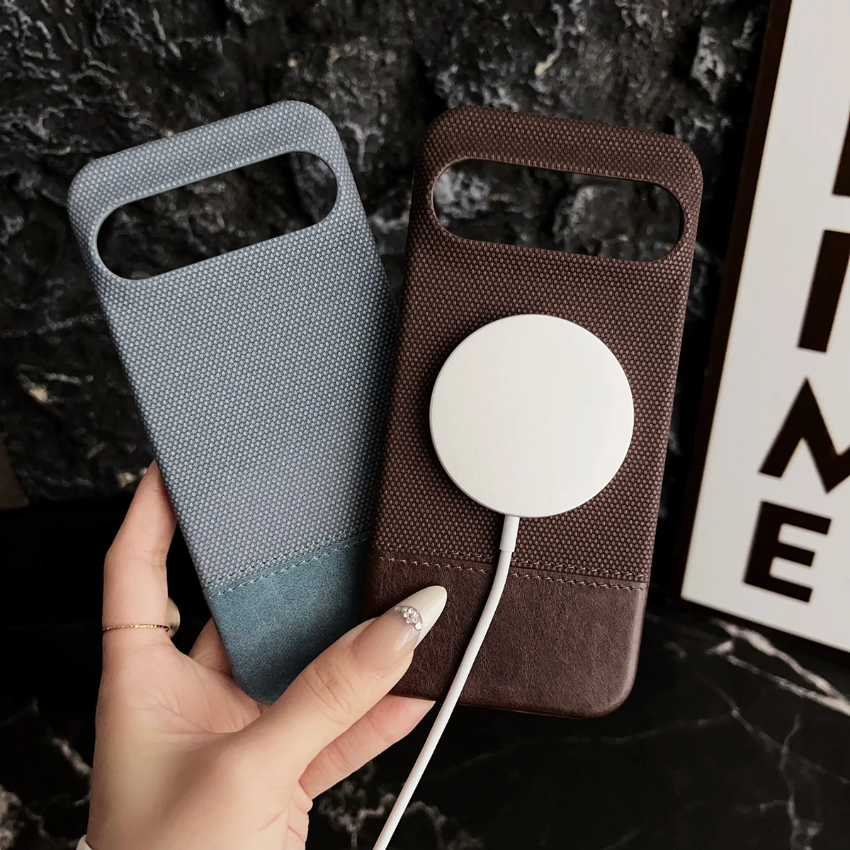 Funda magnética de cuero y tela para Google Pixel 10 9 8 Pro XL 8A, funda con imán de bloque de color para Fundas antigolpes Mag-safe Charge - imagen 2