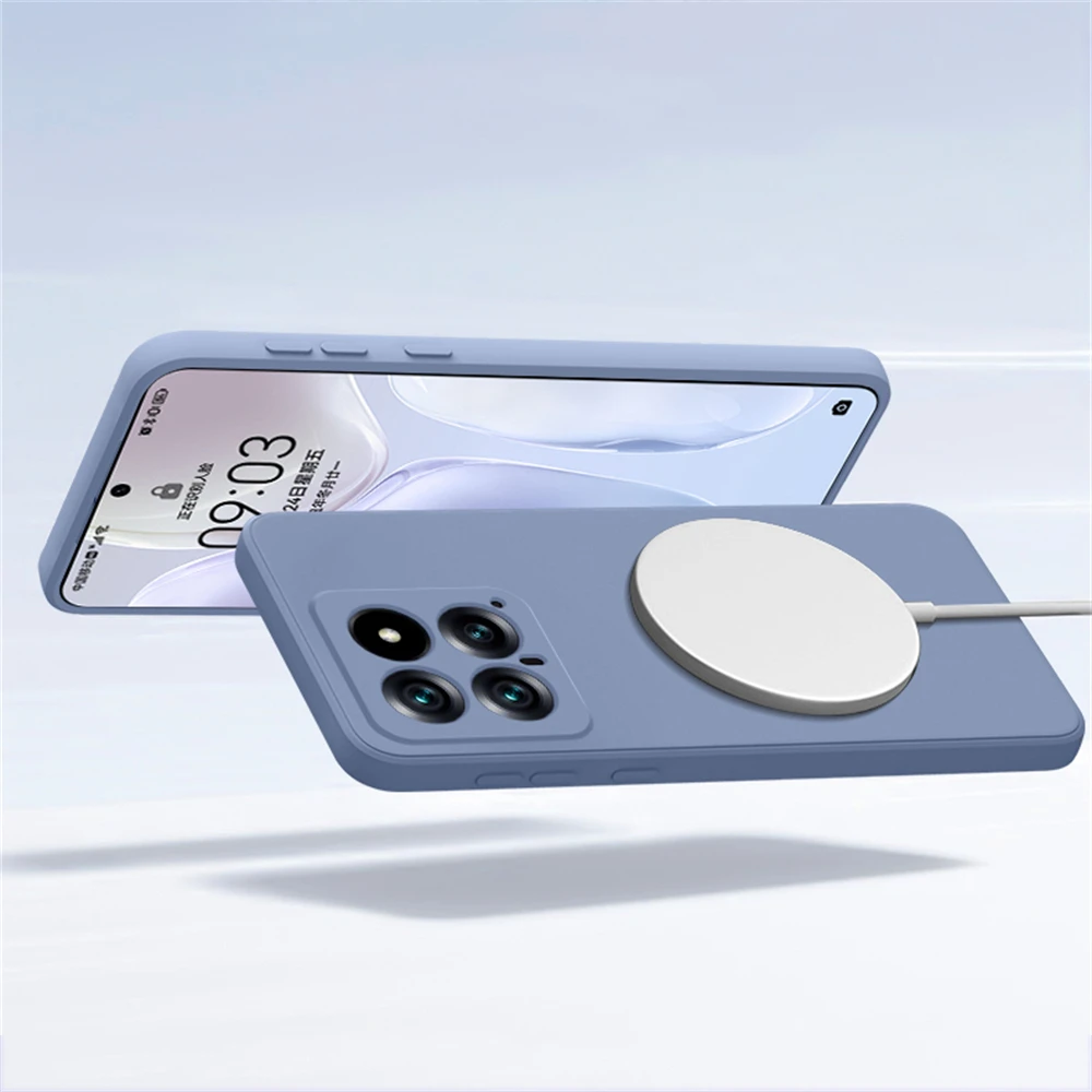 Funda de carga inalámbrica magnética de silicona líquida cuadrada para Xiaomi Mi 14 Ultra Mi 13 Pro Mi14 para Magsafe cubierta negra a prueba de golpes - imagen 4