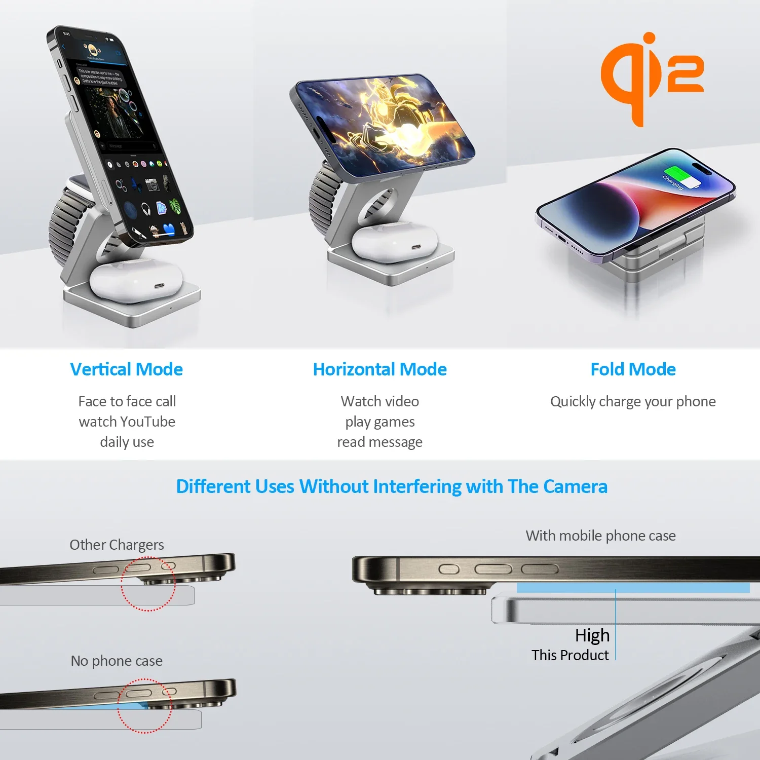 Cargador inalámbrico magnético Qi2 3 en 1 de 15W para Iphone 16 15 14 13 carga rápida plegable para Apple Watch Airpods cargador inalámbrico - imagen 4