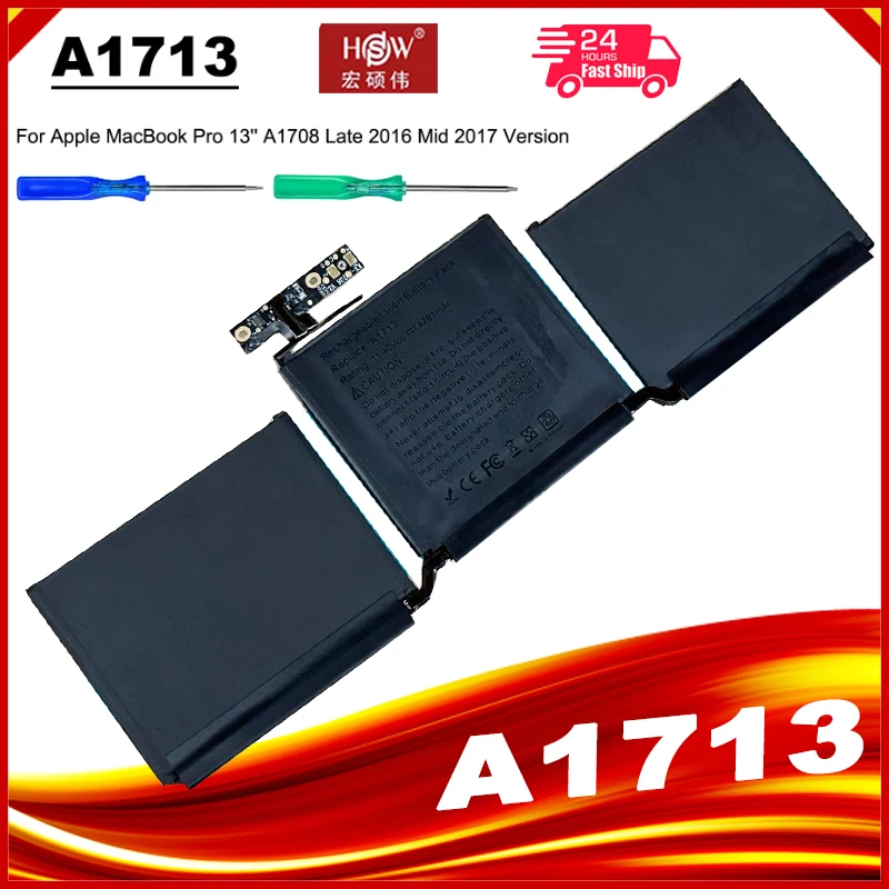 Batería de ordenador portátil A1713 para Apple MacBook Pro, 13 pulgadas, A1708, 2016, 2017, EMC, 2978, 3164, 020-00946, con herramientas
