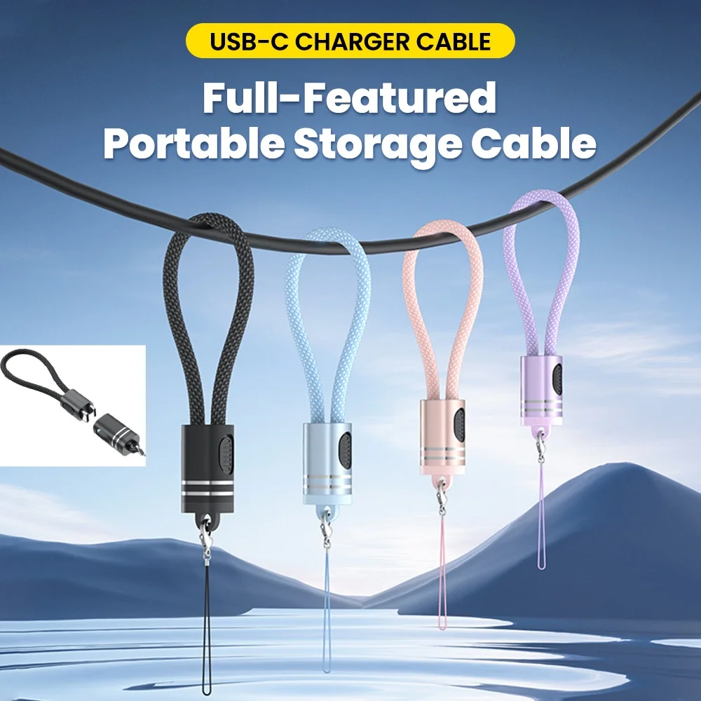 Cable tipo C a USB C de 18CM y 60W, llavero portátil, Cable de carga rápida corto, USB C a IOS, cordón para llave, Cable USB C para iPhone 15 14