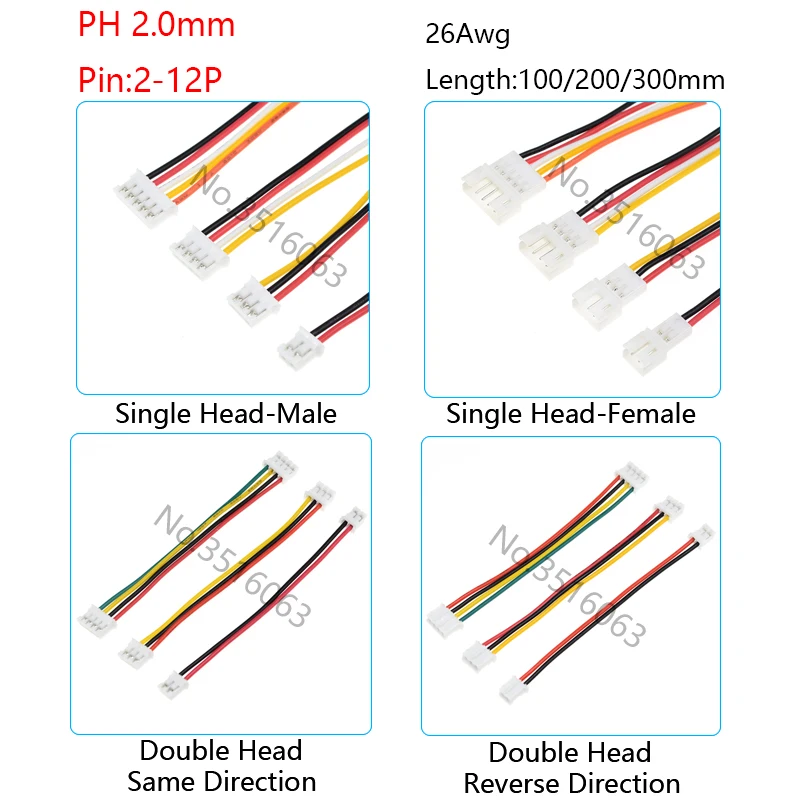 5/10 Uds Micro JST PH 2,0mm conector macho/hembra con Cable 100/200/300mm Cable 2/3/4/5/6/8/10P línea de puente de pines para Arduino