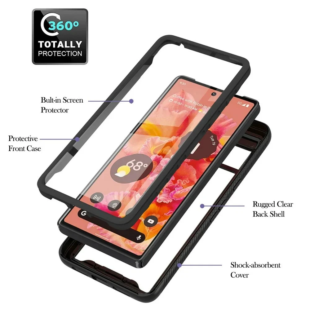 Funda transparente de protección de doble cara 360 para Google Pixel 7 Pro Pixel 7A Pixel 6A Color caramelo TPU cubierta transparente de parachoques - imagen 2