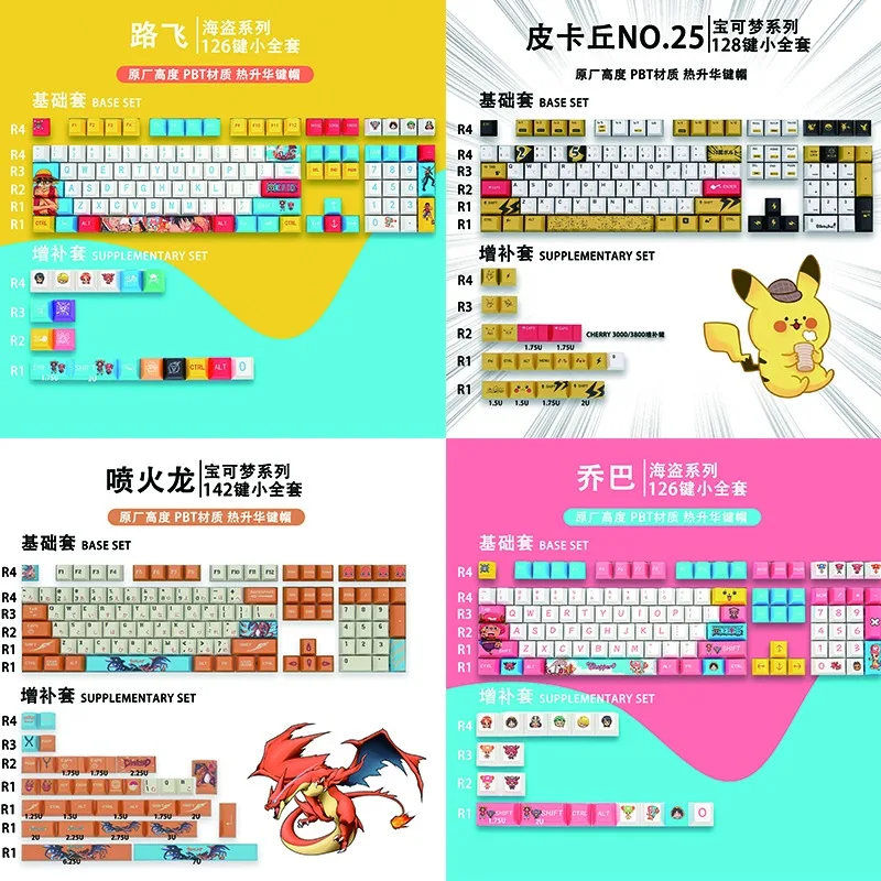 Juego de teclas de Anime MINISO Pokemon para sublimación PBT personalizada DIY CHERRY/XDA/OEM altura eje transversal Teclado mecánico Keycap