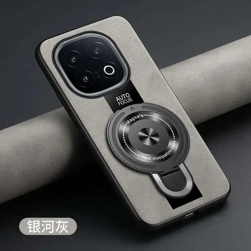 Para VIVO IQOO 13 neo 10 z9 Z10 turbo pro funda con soporte de anillo magnético plexiglás PU silicona piel de oveja funda de cuero a prueba de golpes - imagen 2