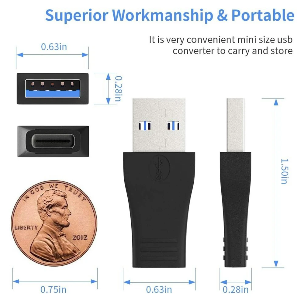 Adaptador USB 3,0 a USB C OTG, 2 uds., tipo C hembra a macho, carga rápida, sincronización de datos de 5Gbps para teléfono móvil, tableta, PC, auriculares - imagen 3