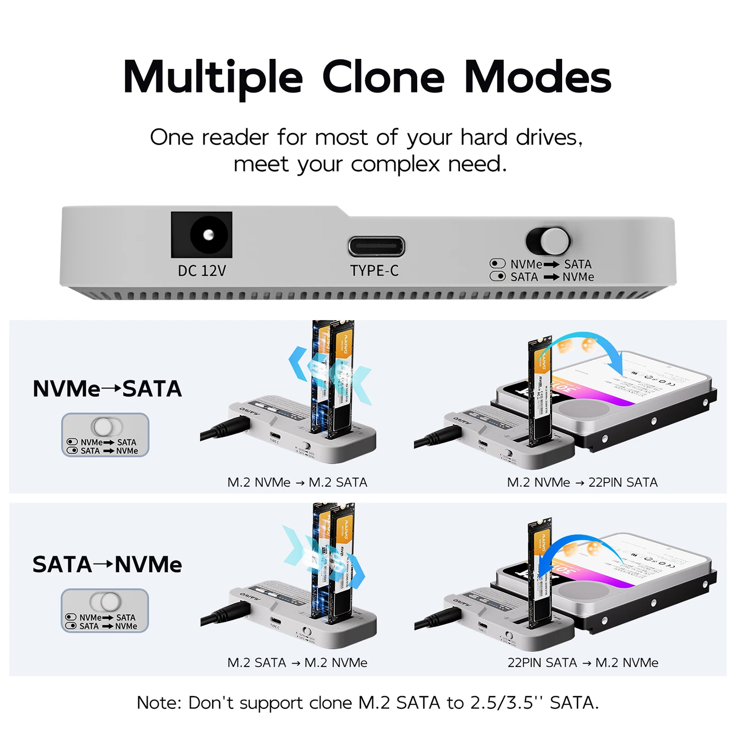 MAIWO 3 Bay 2,5/3,5 pulgadas HDD carcasa M.2 NVMe/SATA SSD con clon sin conexión USB3.2 tipo C Gen2 10Gbps HDD externo/funda SDD - imagen 2