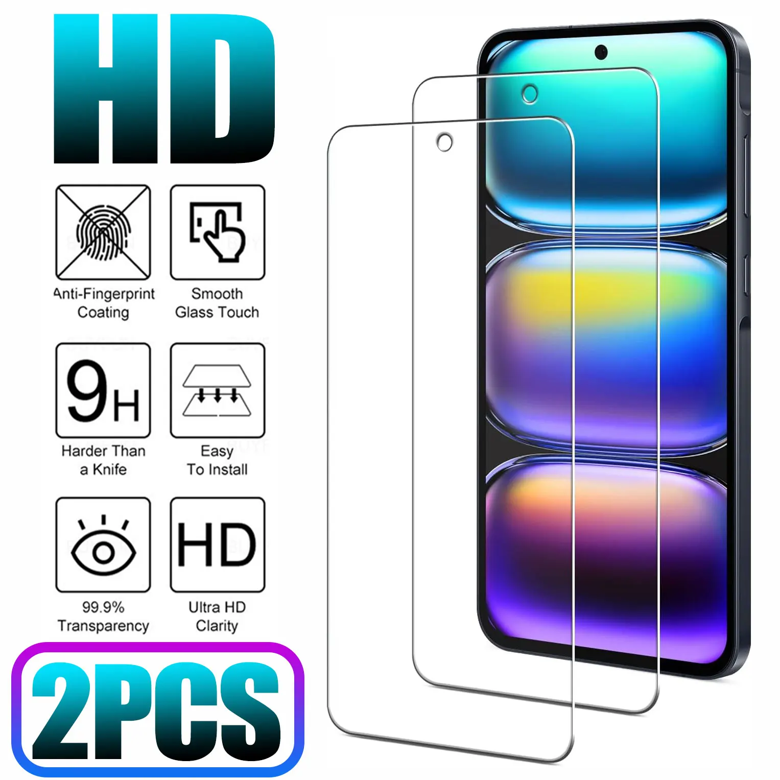 Paquete de 2 protectores de pantalla completos para Samsung Galaxy A05s A15 5G A35 A55 vidrio templado 9H para Samsung A06 A16 4G A26 A36 A56