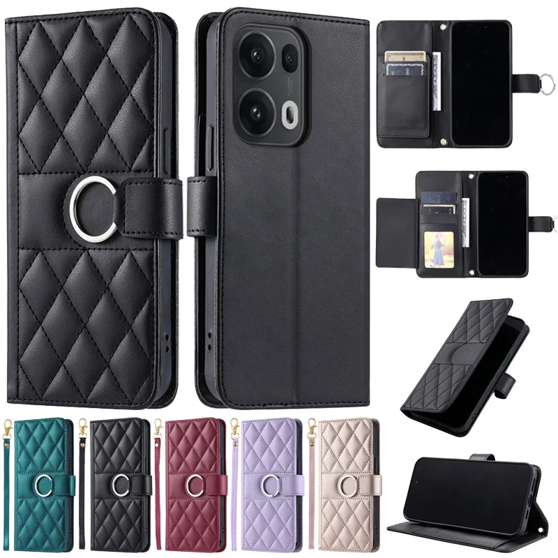 Reno13 Pro Funda con ranuras para tarjetas tipo billetera para Etui OPPO Reno 13 Pro Funda para Oppo Reno13 F 13Pro 13F 5G Funda de libro de cuero con rombos - imagen 2