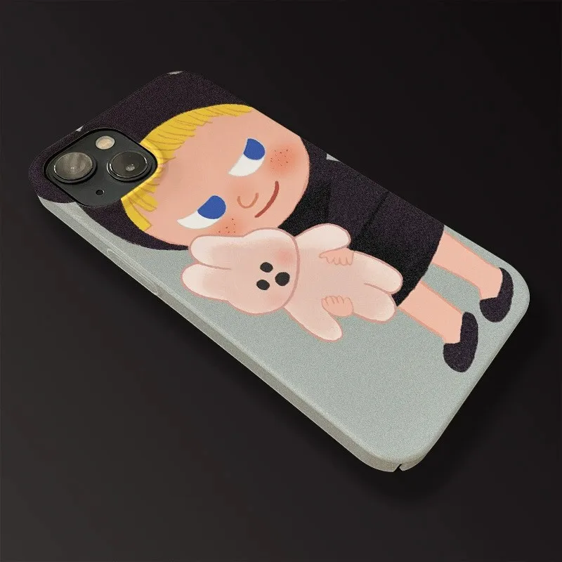 Funda de teléfono ins girl con conejo para iPhone 16 15 14 13 12 11 Pro Max X XS XR XSMax 7 8 Plus, cubierta dura de PC con película brillante - imagen 3