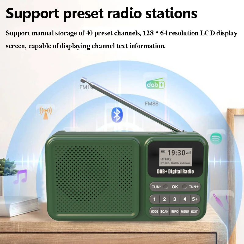 Radio portátil DAB + con carga Solar, receptor de Radio de emergencia, Altavoz Bluetooth inalámbrico con pantalla LCD, compatible con tarjeta TF, USB, Pla - imagen 2