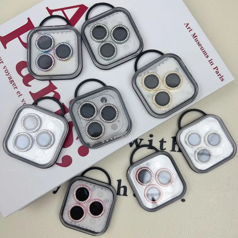 Protector de lente de cámara de Metal para IPhone 17 16 15 Pro Max 15 Plus, cristal de lente de anillo de diamante para Iphone 14 Pro Max, accesorios, 2-3 uds. - imagen 2