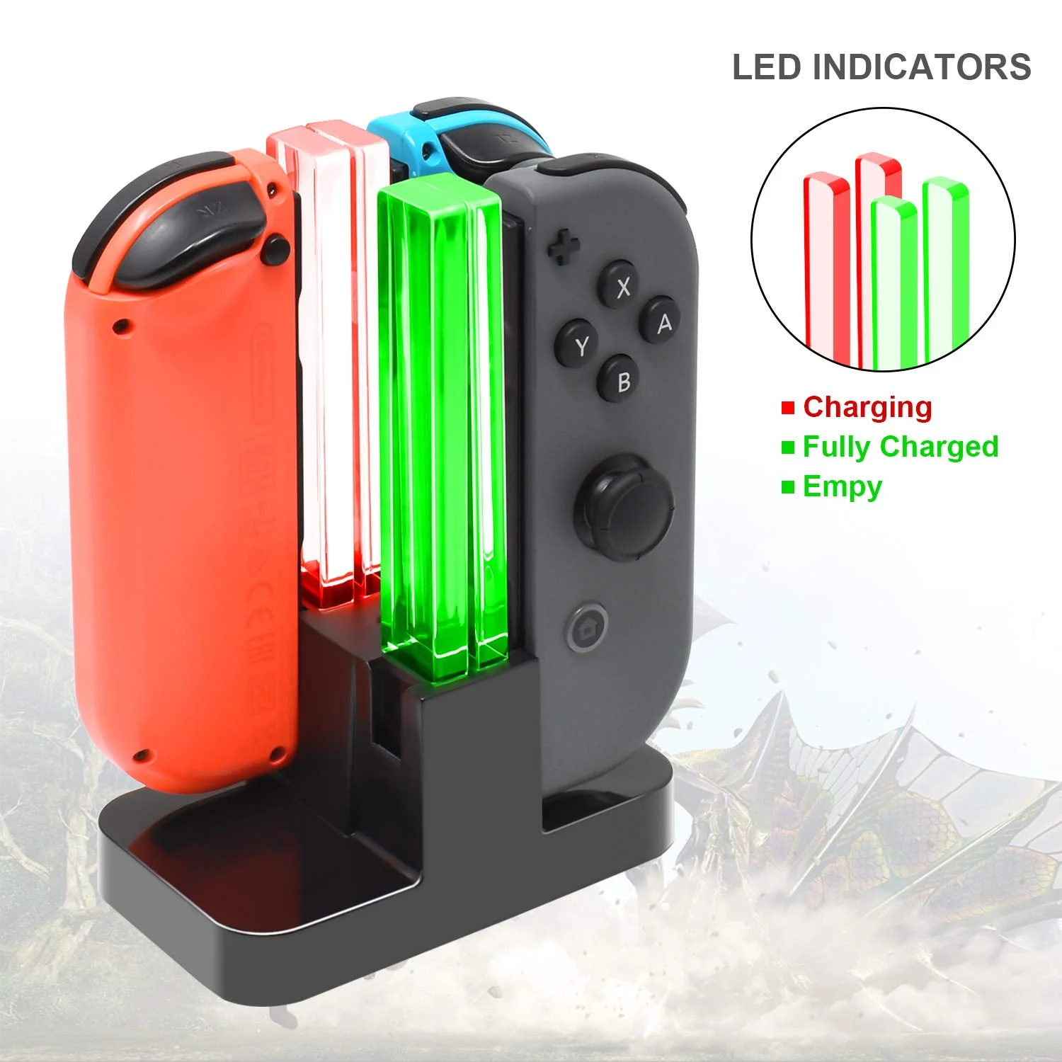 Soporte de cargador LED 4 en 1, soporte de base, mango de juegos, controlador, soporte de cargador con USB para NintendoSwitch, accesorios Joy-con - imagen 5