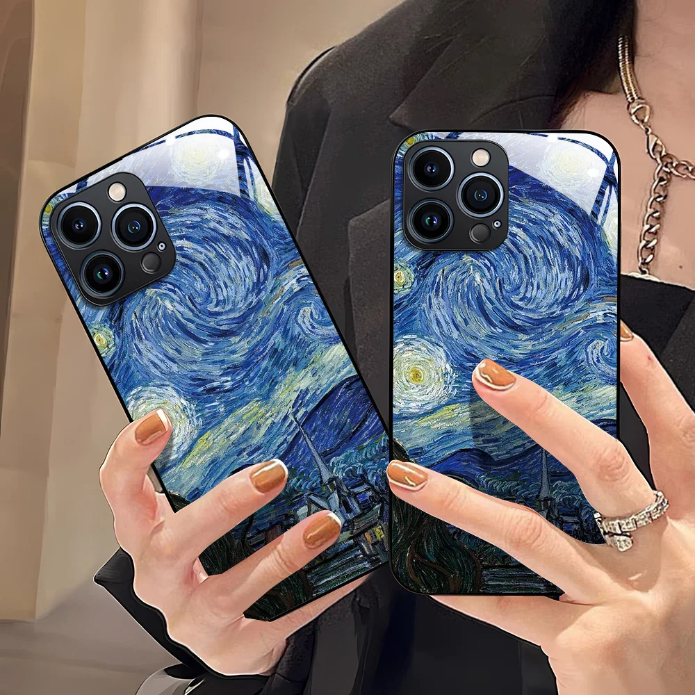 Funda de teléfono de vidrio templado para iPhone 17 Pro Max 13 11 16 14 15 12 17 Air 16E XR X Xs 7 8 Plus cubierta de pintura al óleo a prueba de golpes - imagen 4