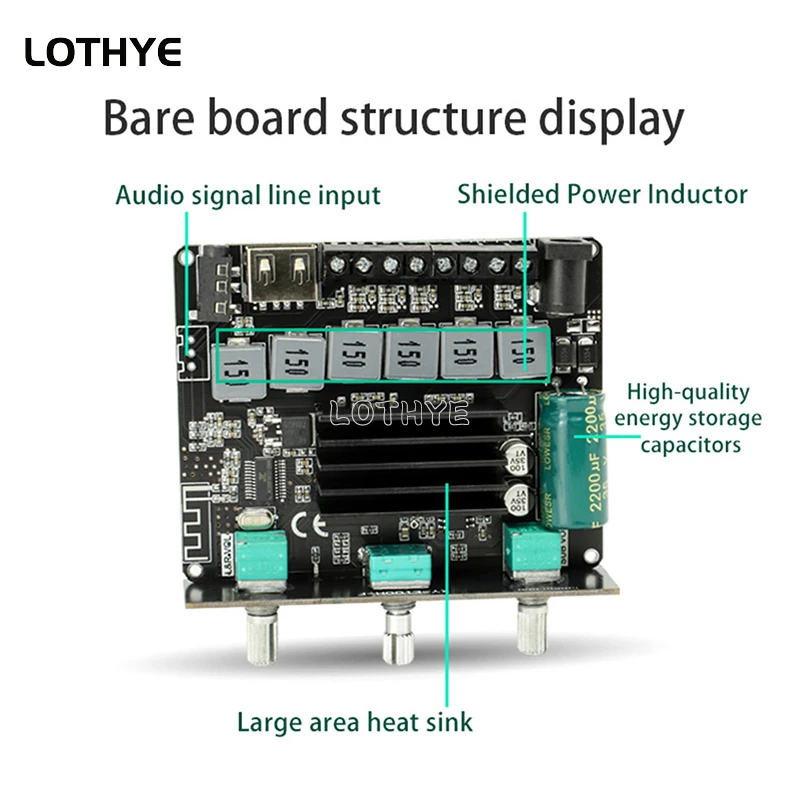 2,1 canales 50W * 2 + 100W Bluetooth 5,1 TPA3116 módulo de placa amplificadora de potencia de Audio HIFI altavoz de cine en casa Subwoofer alto y bajo - imagen 3