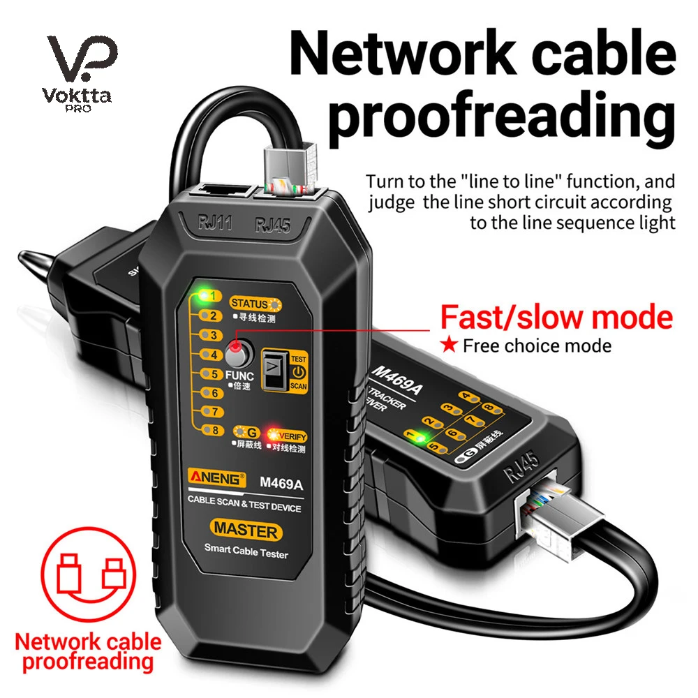 ANENG M469A M469A Buscador de cables de red RJ45 RJ11 Buscador de cables LAN Probador Instrumento de prueba antiinterferencias Reparación de redes