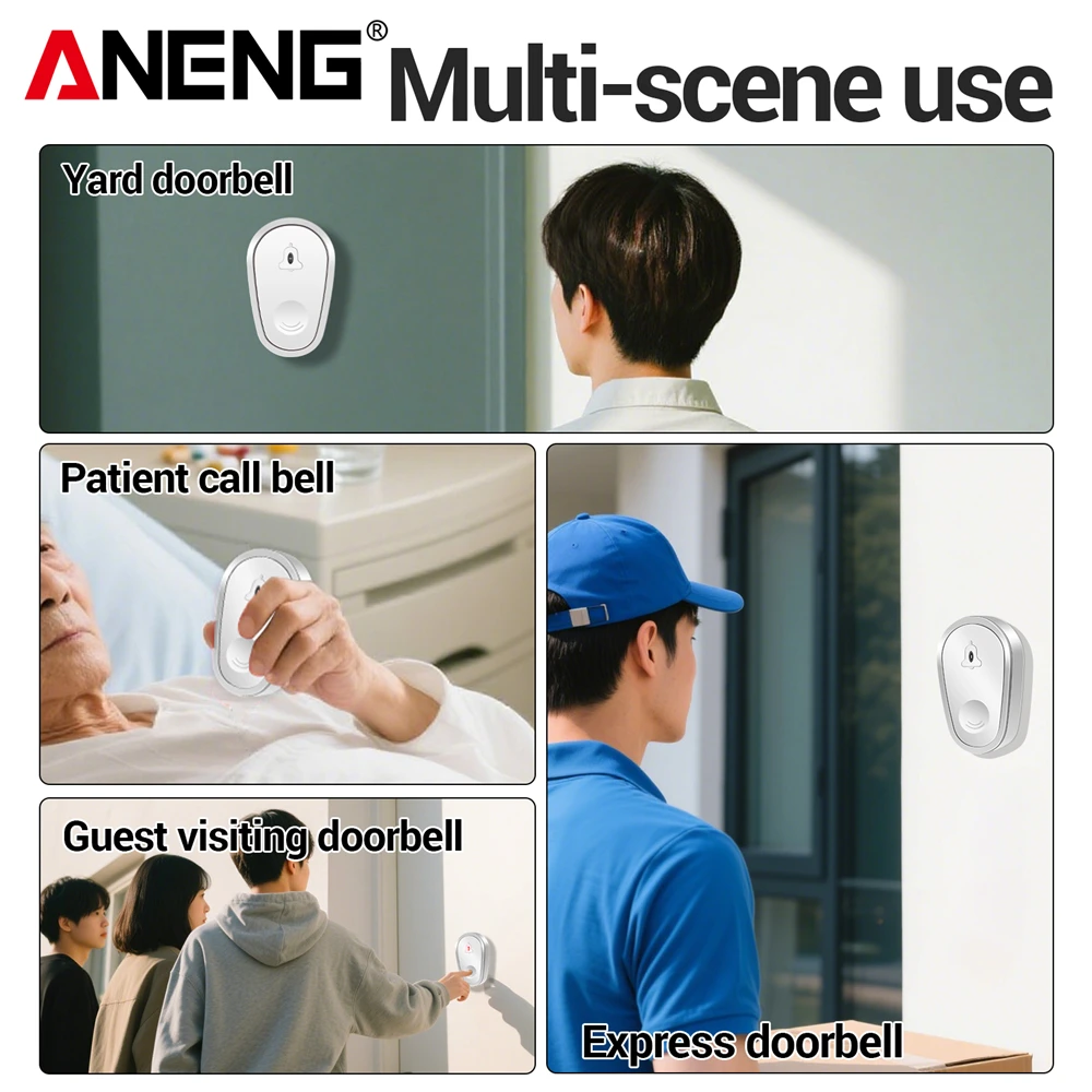 Timbre inalámbrico inteligente, enchufe remoto de EE. UU., recepción de alto volumen, 4 volúmenes, timbre ajustable, alarma de seguridad, herramientas de recepción de puerta de llamada - imagen 5