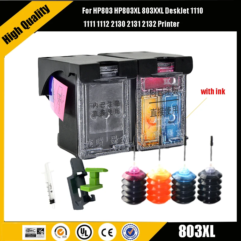 Cartucho de tinta recargable para impresora, recambio Compatible con HP803, HP803XL, 803XXL, DeskJet 803, 1110, 1111, 1112, 2130, 2131, 2132, - imagen 2