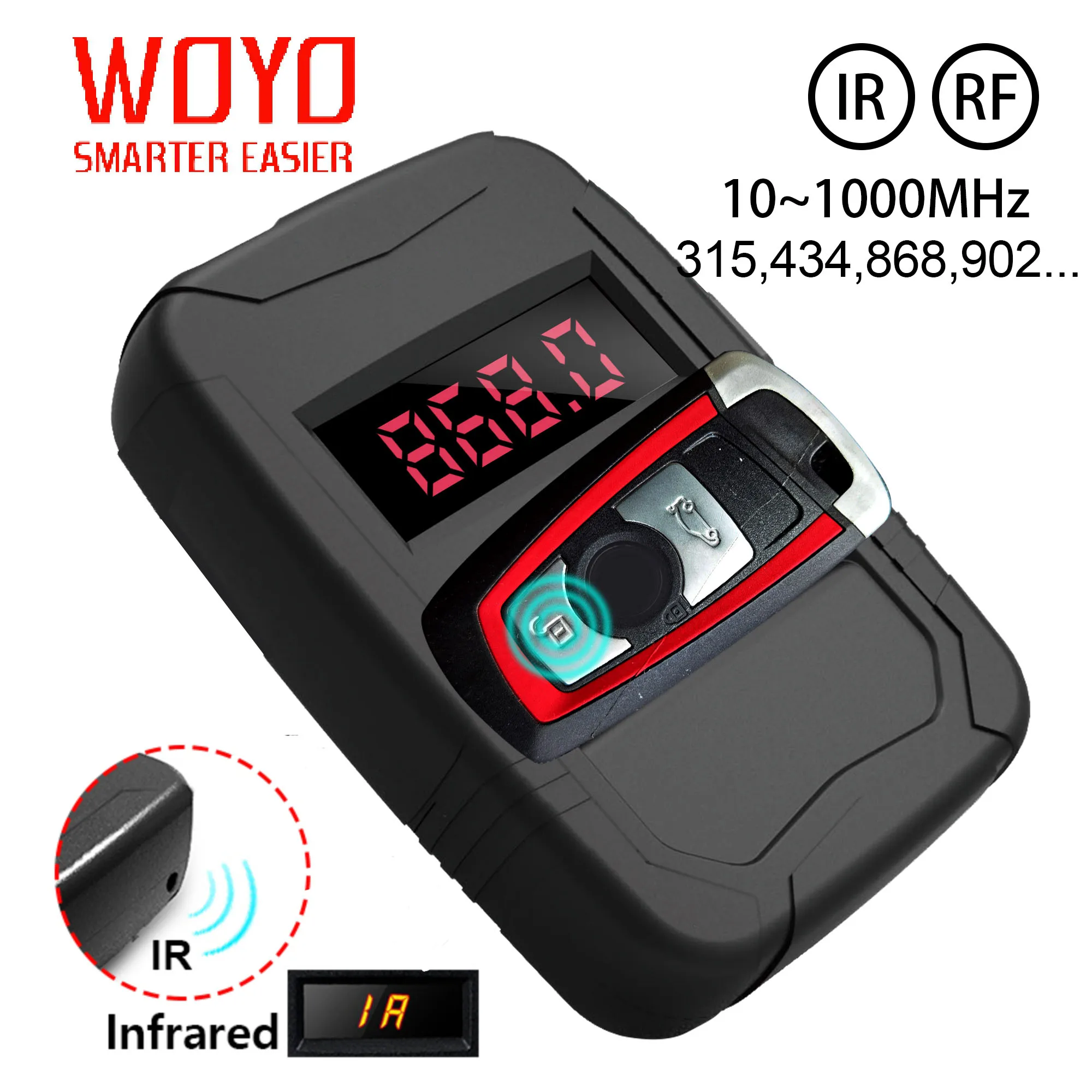 WOYO 10-1000MHZ para todos los detectores de Control remoto del probador de frecuencia de llaves de coche, herramientas de inspección remota de TV de puerta IR RF, 315,433,868MHZ - imagen 2