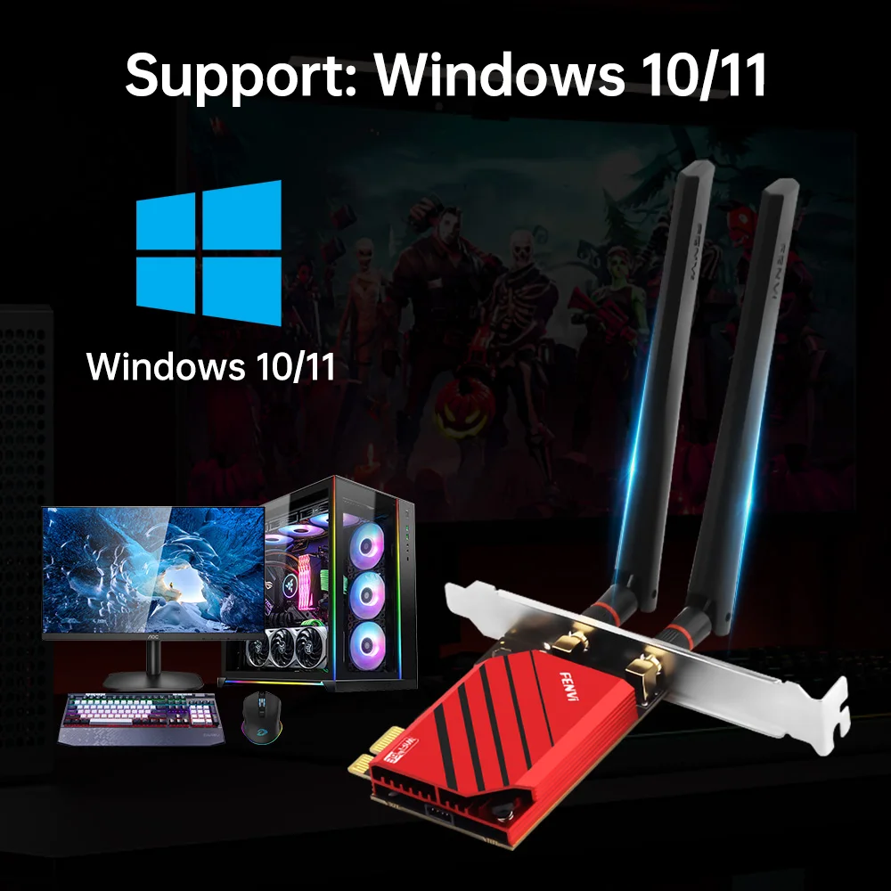 Fenvi WiFi 6E AX5400 RTL8852CE PCIE adaptador Bluetooth 5,3 tarjeta de red 6G/5G/2,4G 802.11ax WiFi inalámbrico 6 para escritorio Win 10 11 - imagen 4