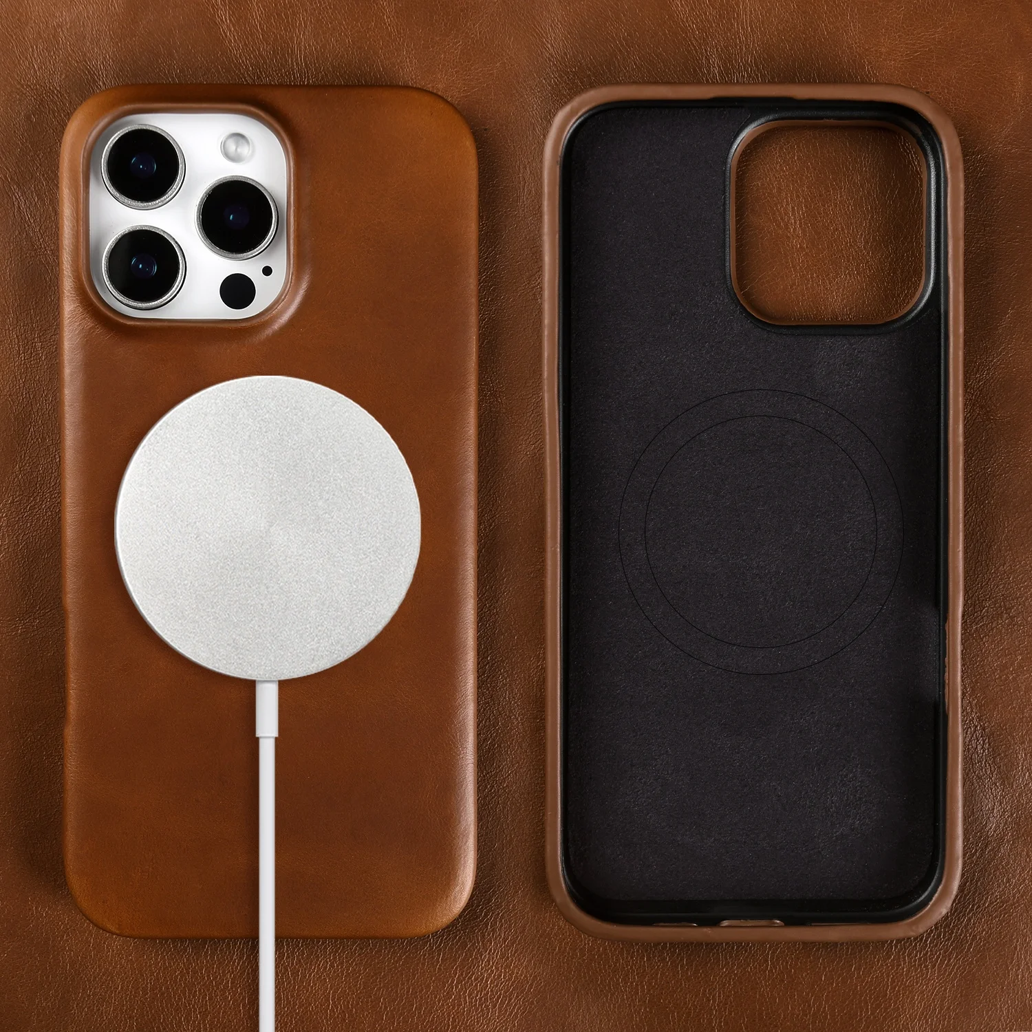 Funda de cuero genuino Vintage completamente envuelta para Iphone 16 Pro Max 15 14 13 12 11 funda de teléfono Magsafe magnética de cera de aceite de negocios - imagen 2