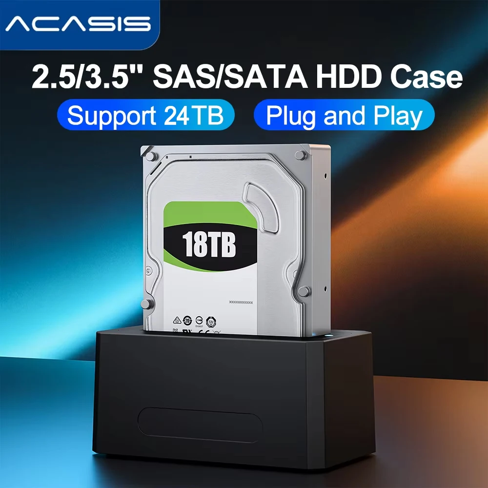 Estación de acoplamiento de disco duro Acasis SAS/SATA de 2,5/3,5 pulgadas, 5Gbps, con capacidad UASP de 24TB, lector de carcasa adaptador SATA a USB 3,0