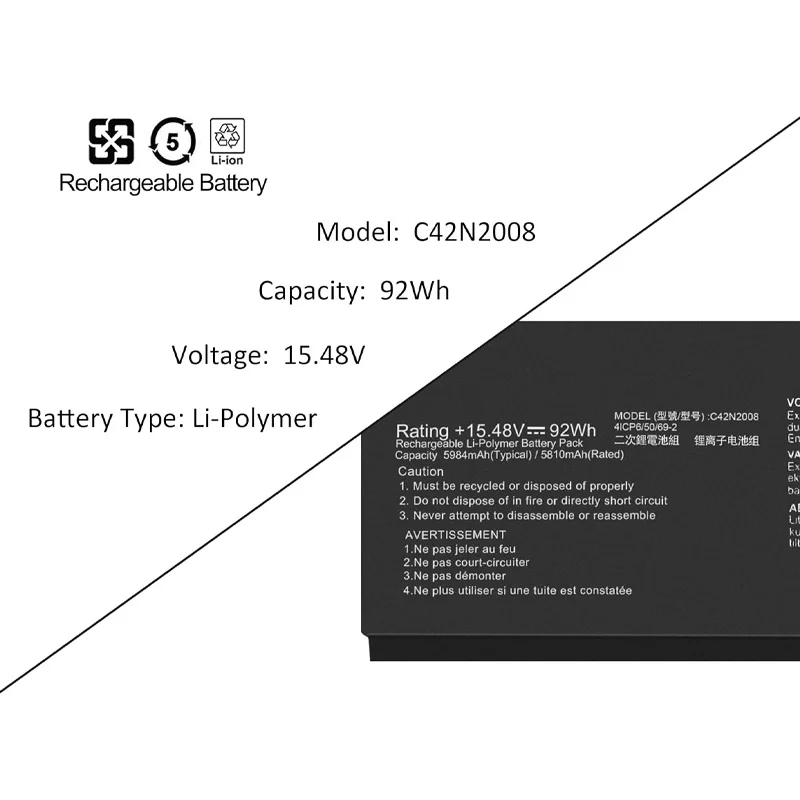 C42N2008 15,48 V 92Wh reemplazo de batería de ordenador portátil para ASUS ZenBook Pro Duo 15 OLED UX582 UX582L UX582LR UX582HM UX582HS UX582ZM - imagen 4