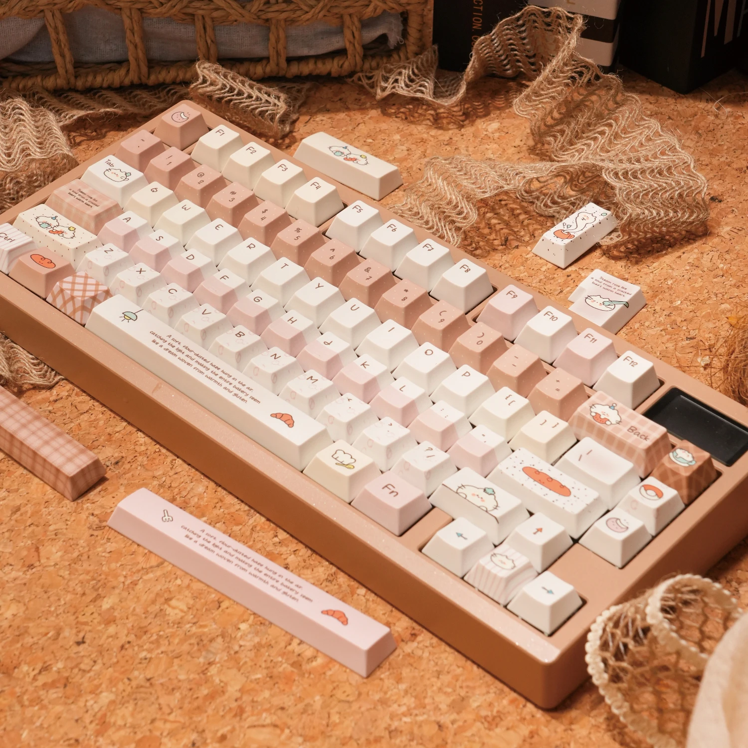 Pan gato Keycap cereza perfil 138 teclas dibujos animados lindo PBT teclas personalizadas para teclado mecánico 2,25/2.75U barra espacial ISO Enter - imagen 2