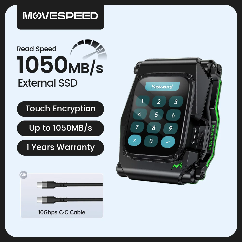 MOVESPEED ST10 1050 MB/s SSD portátil 2TB 1T cifrado táctil USB3.2 Gen2 tipo C disco duro externo para iPhone 15/16 PS4 PS5 PC