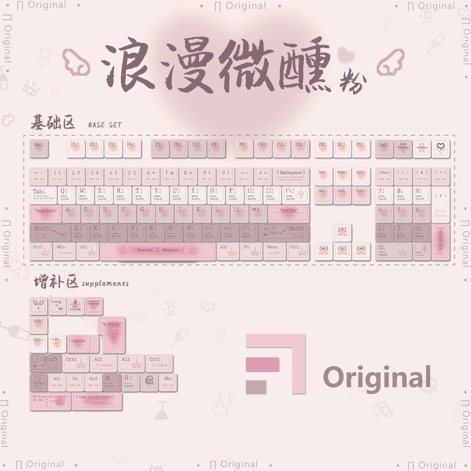 Teclas con tema romántico ligeramente borracho, sublimación térmica PBT, tapa de teclado mecánico rosa y azul, teclas de pareja con perfil Cherry/QX3 - imagen 3