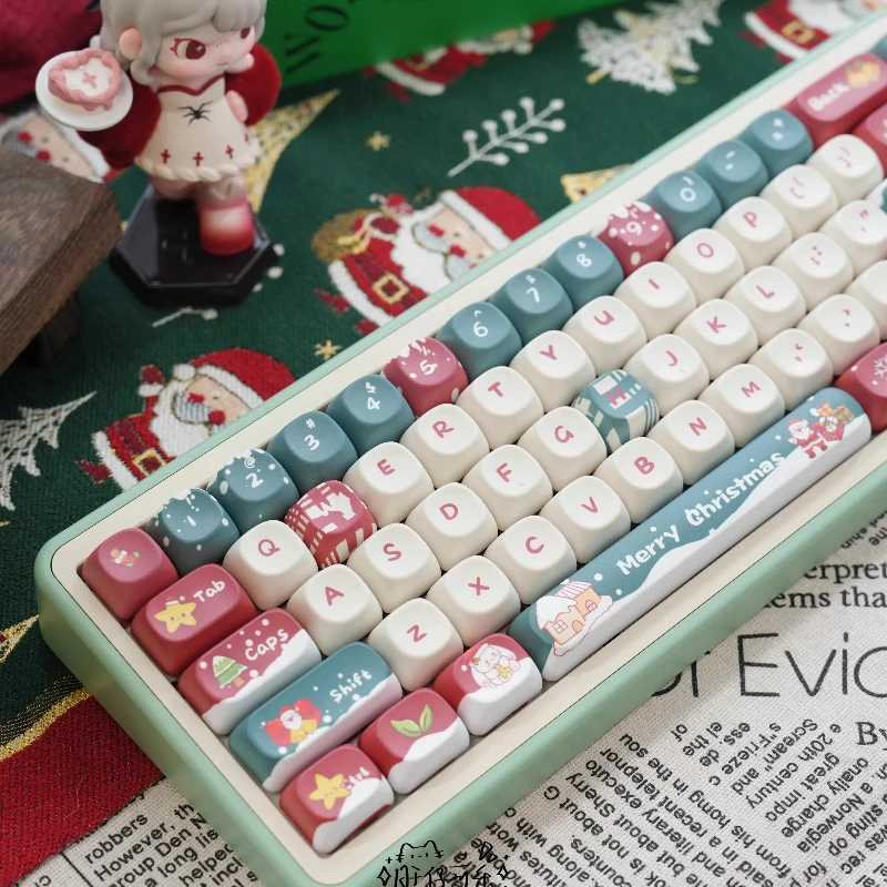 Teclas con tema rojo navideño, teclas personalizadas con perfil MOA/SOA, bonitas teclas de punto de Anime de dibujos animados, diseño Original, tapas de teclado artesanales - imagen 3