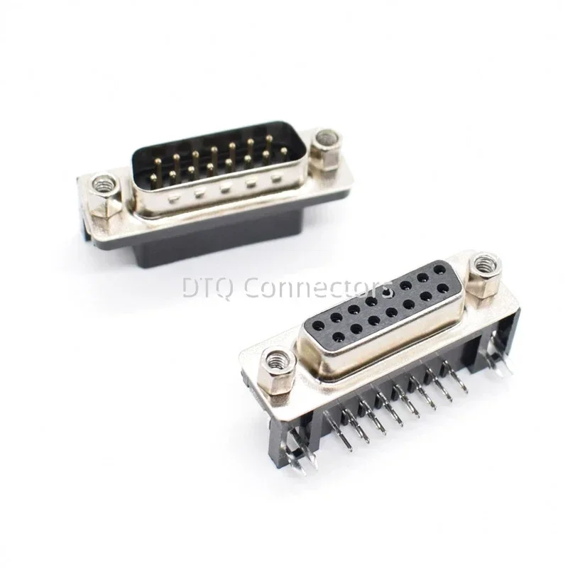 Conector de enchufe de montaje PCB macho hembra de 15 pines en ángulo DR15 DB15 D-SUB - imagen 3