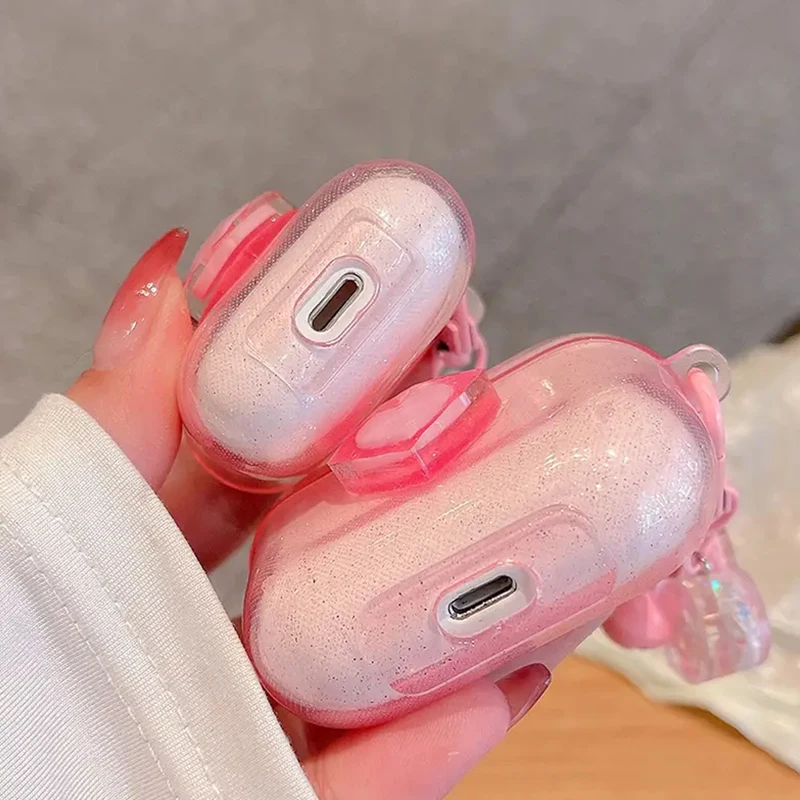 Funda protectora para auriculares Bluetooth Airpods 2 pro/3/pro2, colgante de cristal con purpurina bonita, estilo minimalista - imagen 4