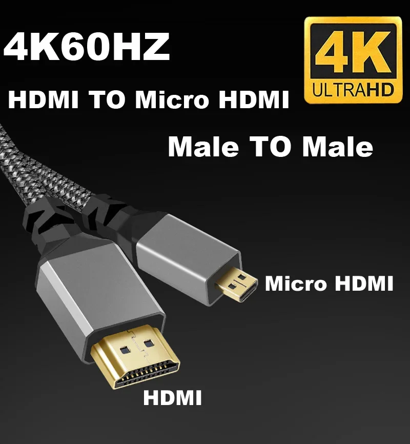 Cable de nailon trenzado HD, 1M/1,5 M/2M/3M/5M, 4K @ 60HZ, Compatible con HDMI a MICROHDMI, extensión MICRO HDMI, macho a macho, para HDTV, PS4 - imagen 4