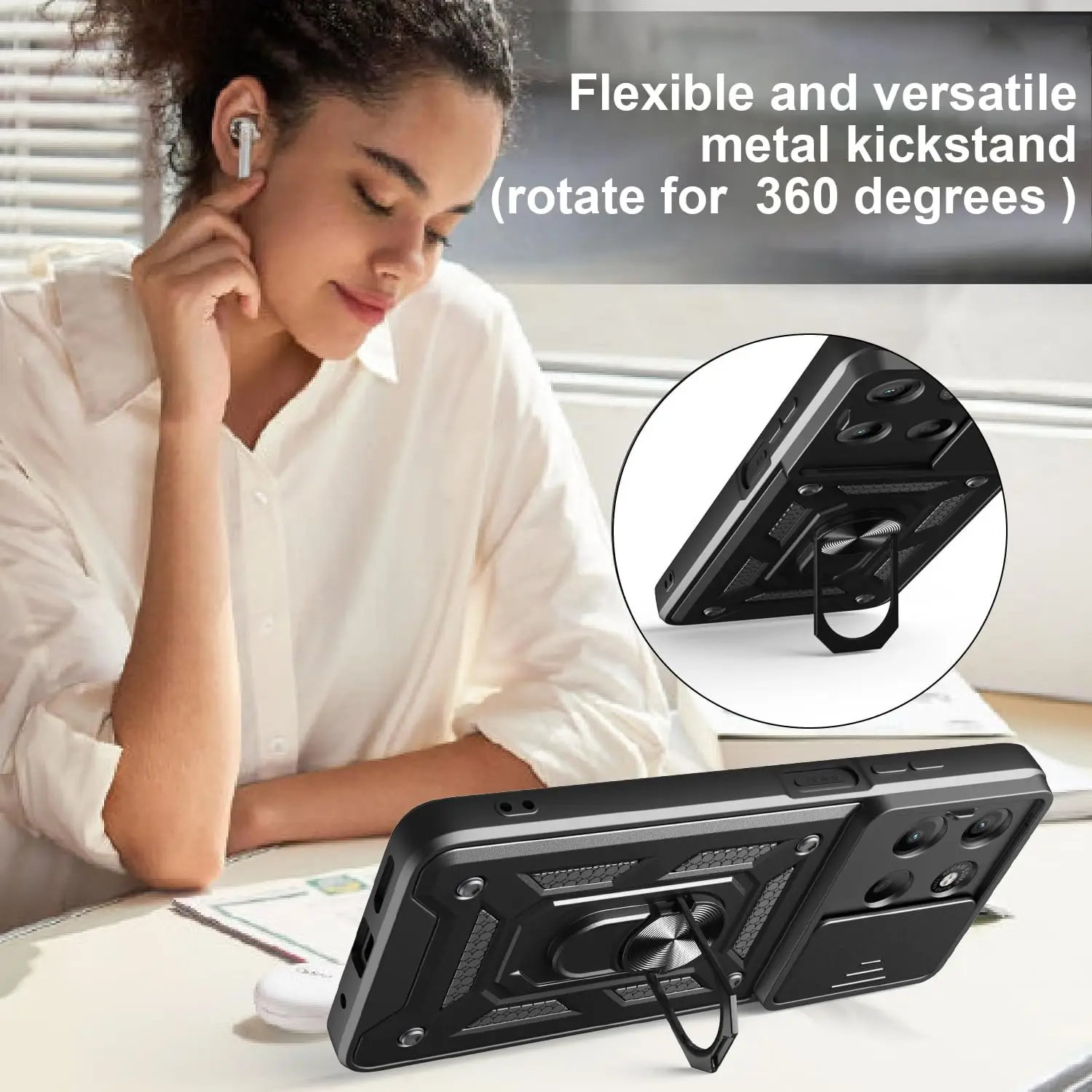 Cubierta de soporte de anillo de Metal magnético para Motorola G96 G86 G56 lente deslizante cámara a prueba de golpes armadura estuche rígido para Moto G 96 86 56 G75 - imagen 5