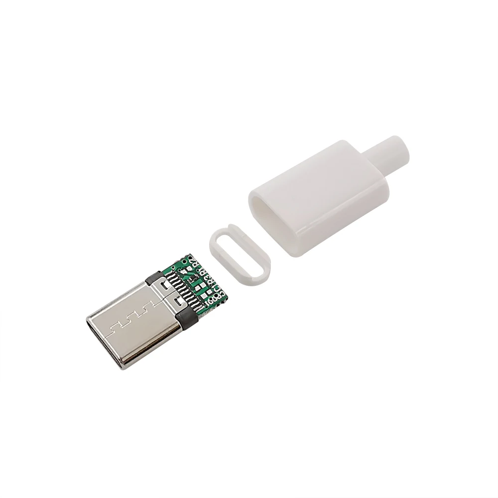 Conector de carga USB 3,1 tipo C, 5 piezas, enchufe macho de 24 Pines, accesorios de Cable, interfaz de línea de datos, blanco y negro - imagen 2