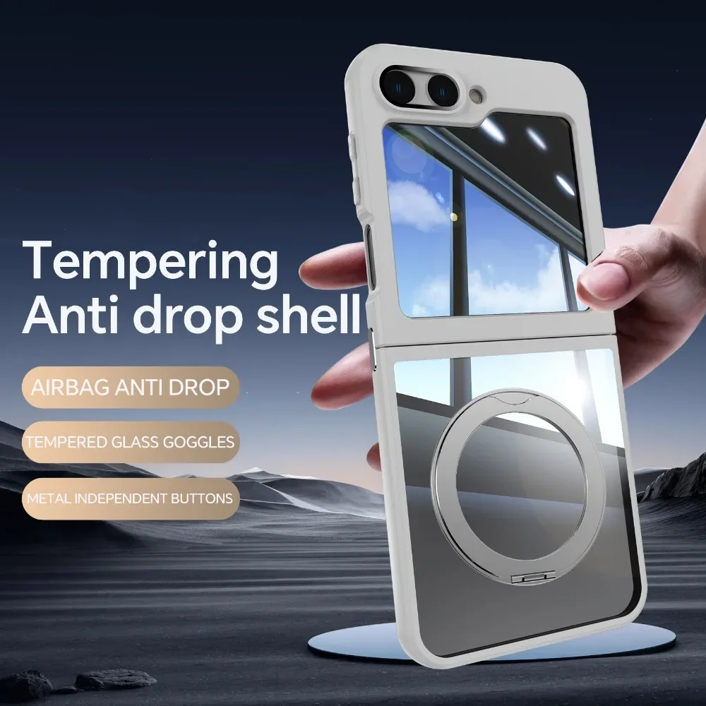 Funda de Metal con soporte magnético giratorio de 360 ° para Samsung Galaxy Z Flip 6 5, carcasa de TPU a prueba de golpes con carga inalámbrica - imagen 2