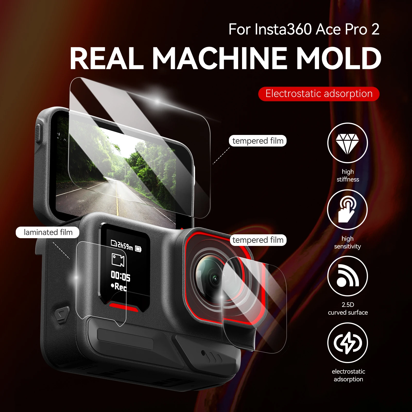 TELESIN película templada para Insta360 Ace Pro 2 Protector de pantalla lente vidrio Protector a prueba de polvo para acción 5Pro HD película templada - imagen 2