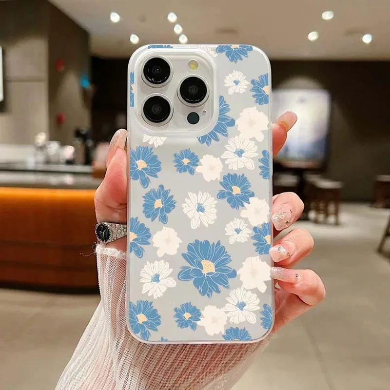 Funda de teléfono esmerilada con Margarita blanca y azul para iPhone 16, funda para iPhone 15 11 12 13 14 16 Pro Max X XR XS Max 14 15 7 8 Plus SE2 - imagen 2