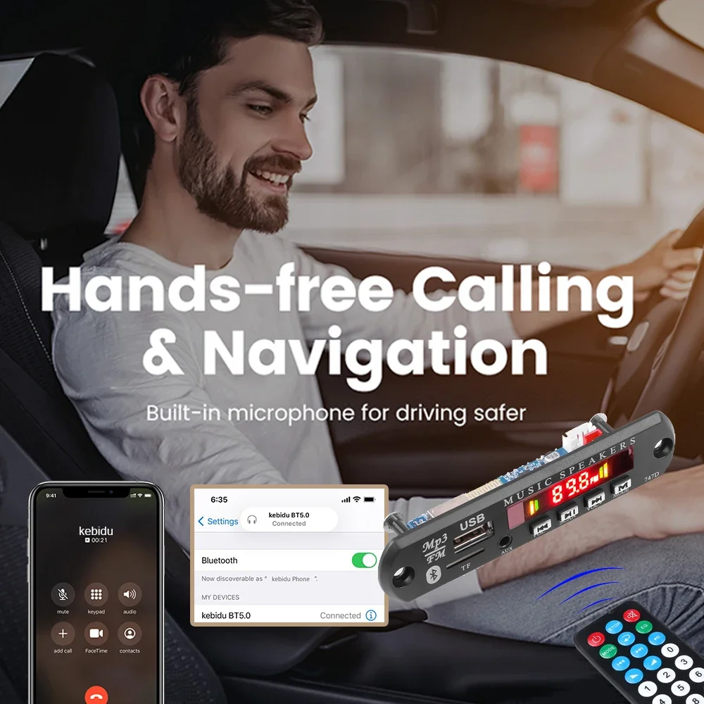 Placa decodificadora de MP3 Bluetooth 5,3, reproductor de MP3 inalámbrico, 9V, 12V, USB, TF, AUX, Radio FM, reproductor de música inalámbrico para coche con micrófono y Control remoto - imagen 3