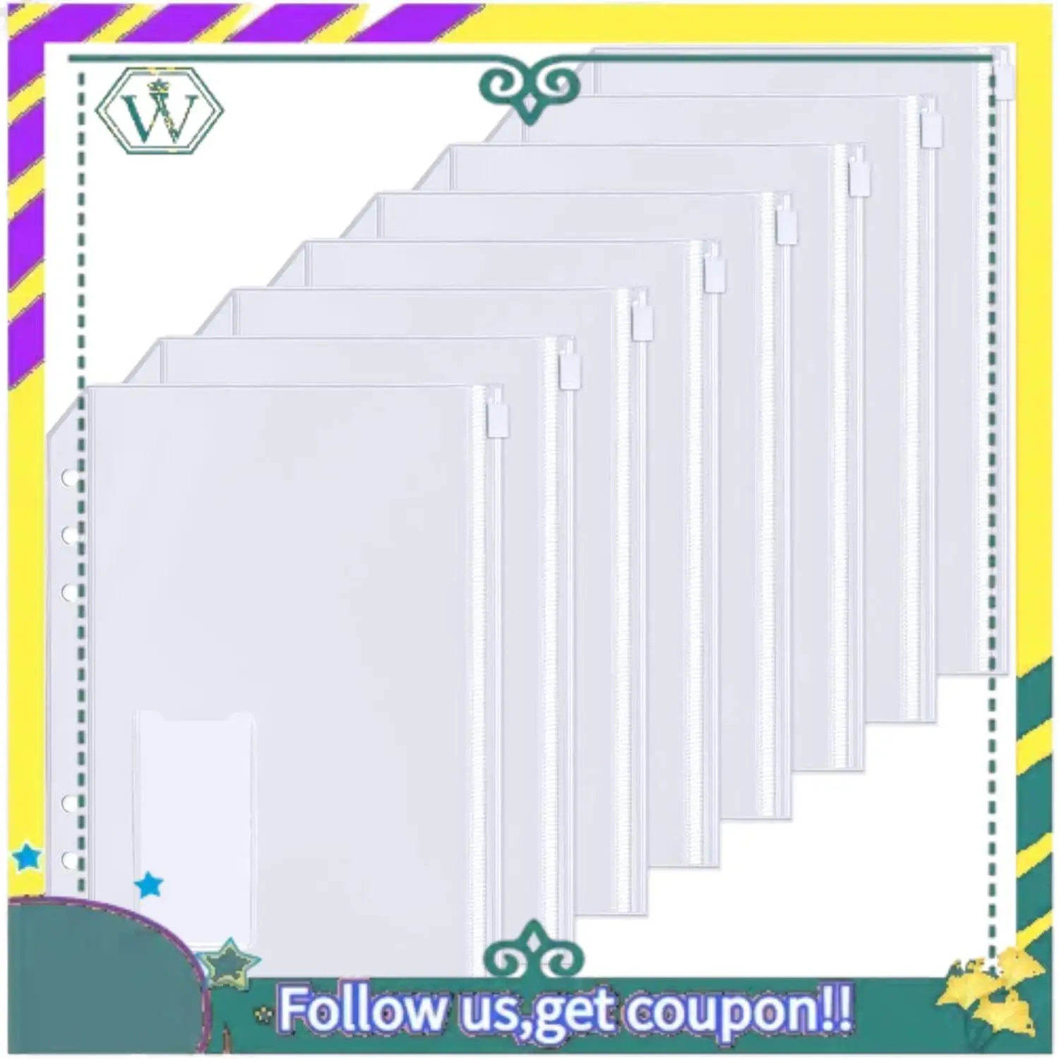 Nuevo 15 Uds A5 bolsillos para carpetas bolsillo perforado con cremallera de 6 agujeros con bolsillo de etiqueta de plástico con cremallera para carpeta de cuaderno de 6 anillas - imagen 4