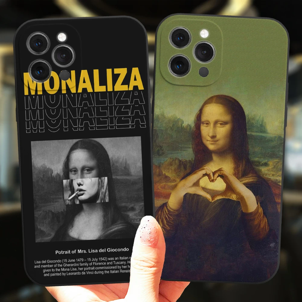 Funda de silicona suave con estampado de Mona Lisa para iPhone, carcasa negra con estampado Popular de Fuuny, para modelos 13, 12, 11, 14 Pro Max, Mini, XS, XR, 14Plus