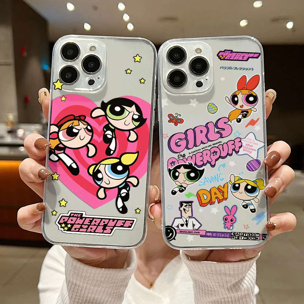 Funda de teléfono con dibujos animados Powerpuff Girls para iPhone 16 15 14 13 12 Mini Pro Max X XR XSMax 7 8 Plus, parte trasera de TPU suave transparente - imagen 2