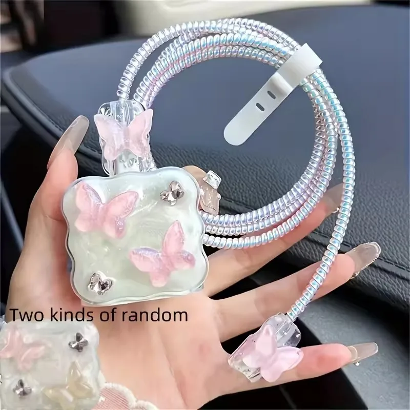 5 uds/1 Juego de funda protectora de cargador de mariposa para iPhone 18W/20W Cable de carga rápida cargador antirotura de datos cuerda protectora - imagen 5
