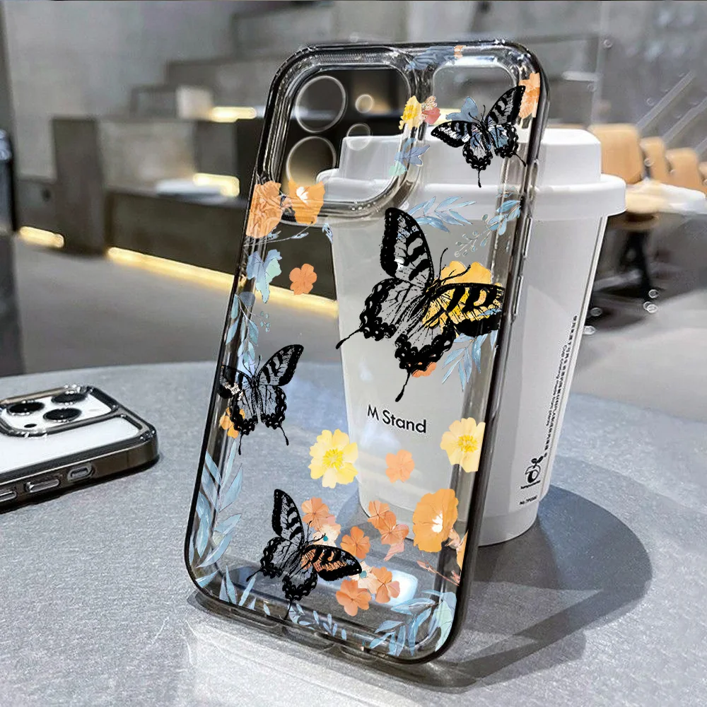 Funda de teléfono con flores estéticas para iPhone 14 Pro, funda transparente suave a prueba de golpes para iPhone 16 11 12 13 15 Pro Max X XR XS 7 8 Plus SE - imagen 3