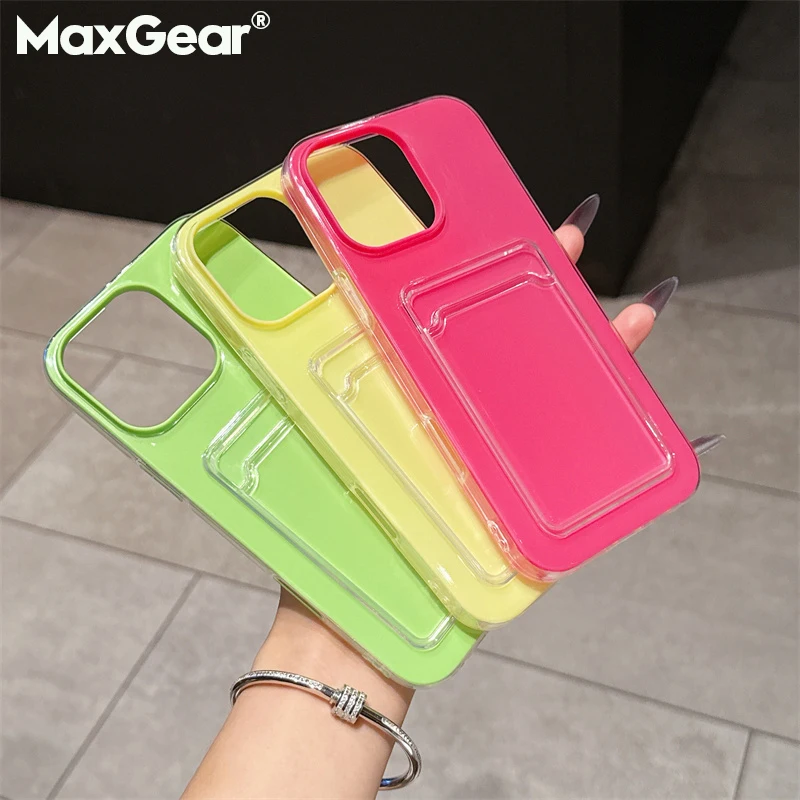 Funda de teléfono con tarjetero Simple y delgada 2 en 1 Jelly Candy Color para iPhone 16 15 14 Plus 13 12 11 Pro Max, funda trasera de Airbag de TPU suave
